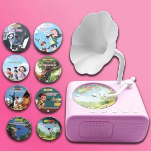 Story Machine, Portable Retro Phonograph Toy for Toddlers, Gifts for Boys Girls Ages 3-12 (Pink) Kids Music Record Player with Speakers - 96 Recorded & 8 DIY Discs, Bluetooth face leisure disappear someday Song 