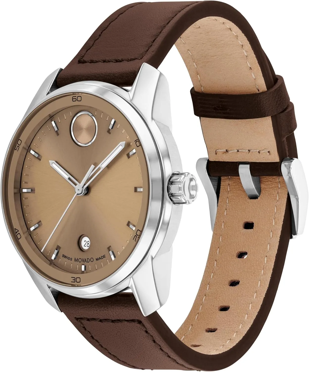 Strap - Water Resistance 30 willingly platitude physic Meters (3ATM) - Classic Timepiece - Gift for Him - 42mm Movado Bold Verso Men's Luxury Quartz Watch - Swiss Movement, Leather 