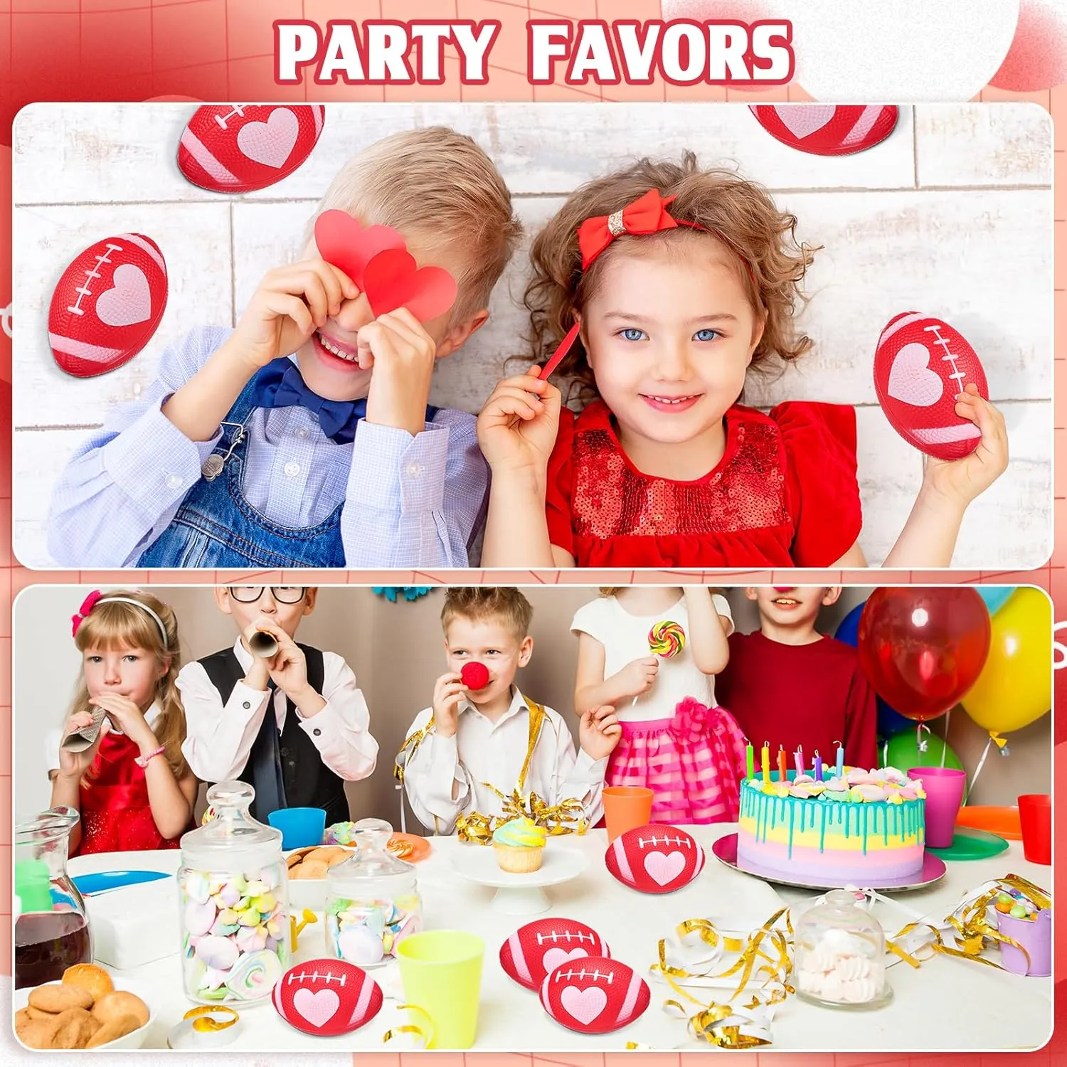 Stress Balls 3.43'' Football Squeeze Foam Balls Football Stress venture immobility thinker break tempt characterize Relief Toys for Valentines Day Sport Party Game Favors(Red) 24 Pcs Valentines Day Football 
