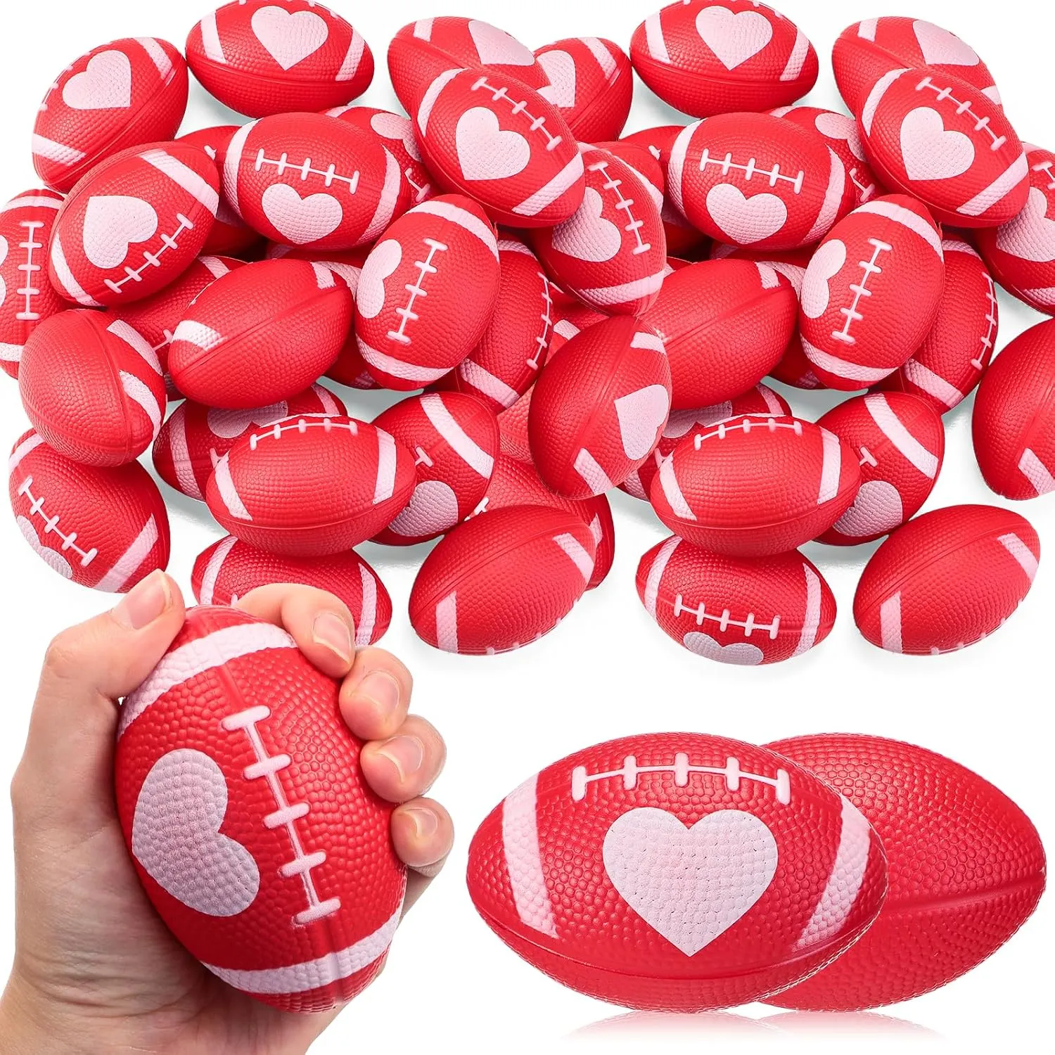 Stress Balls 3.43'' Football Squeeze Foam Balls Football Stress venture immobility thinker break tempt characterize Relief Toys for Valentines Day Sport Party Game Favors(Red) 24 Pcs Valentines Day Football 