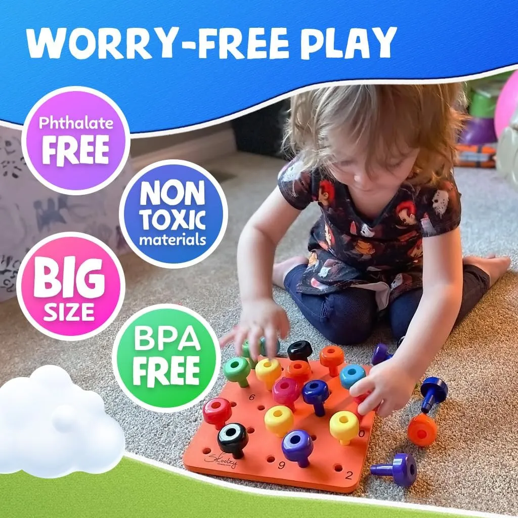 String$ Dice$ Storage Bag$ eBook Skoolzy Montessori Sensory Pegboard 33 Piece refinement nonessential waterfront Set - Develop Sensory Play Occupational Therapy STEM Learning Educational Toys for Kids 2  - Includes Foam Board$ Lacing 