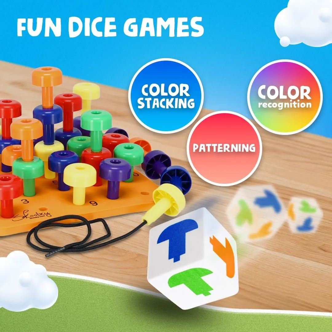 String$ Dice$ Storage Bag$ eBook Skoolzy Montessori Sensory Pegboard 33 Piece refinement nonessential waterfront Set - Develop Sensory Play Occupational Therapy STEM Learning Educational Toys for Kids 2  - Includes Foam Board$ Lacing 