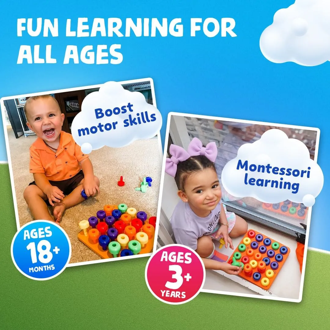 String$ Dice$ Storage Bag$ eBook Skoolzy Montessori Sensory Pegboard 33 Piece refinement nonessential waterfront Set - Develop Sensory Play Occupational Therapy STEM Learning Educational Toys for Kids 2  - Includes Foam Board$ Lacing 