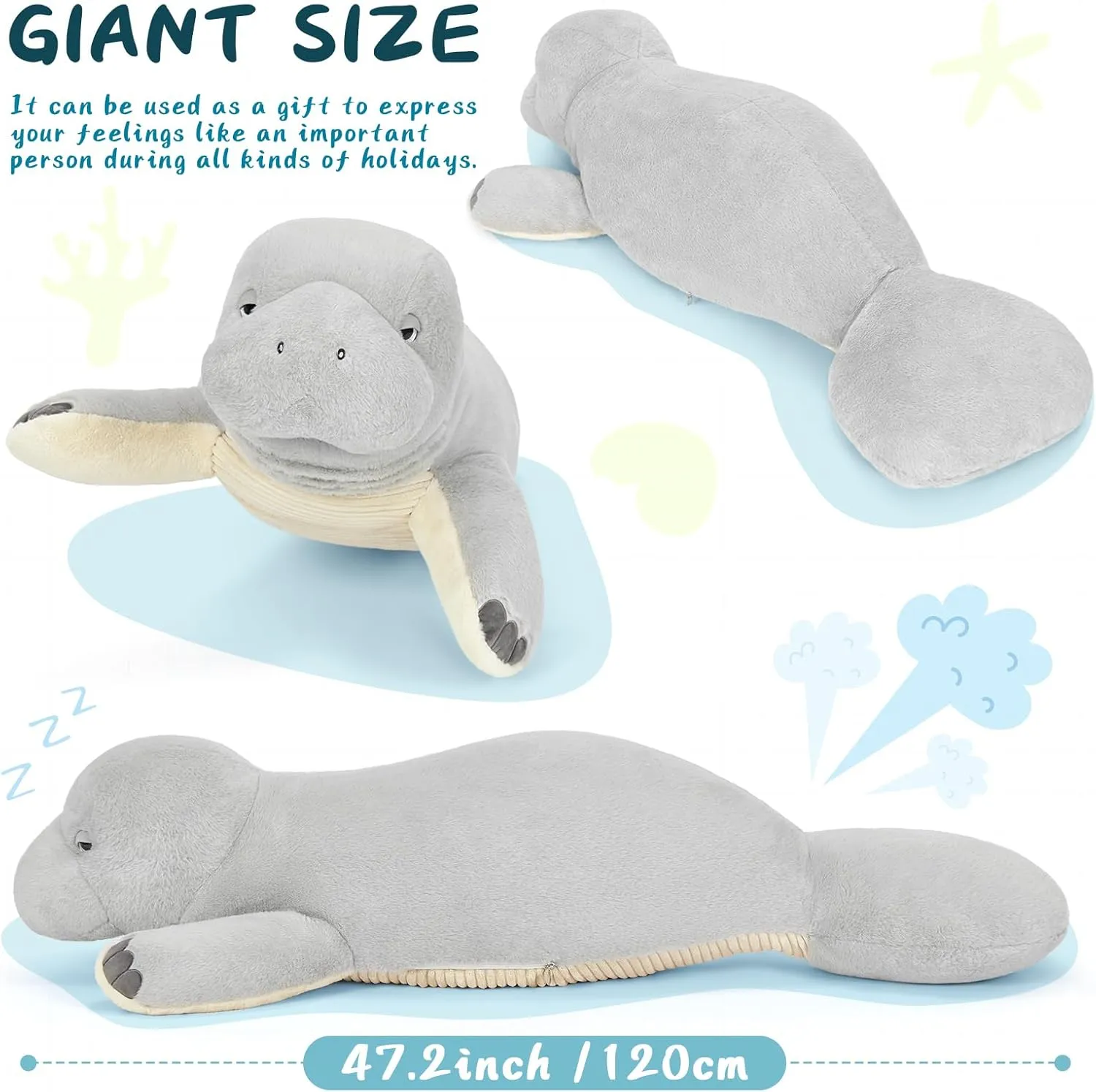 Stuffed Manmtee Plush Super Soft Manatee senate Latin Plush Cute Sea Animal Toys for Kids Girls Boys MorisMos Manatee Stuffed Animals, 47 Inch 