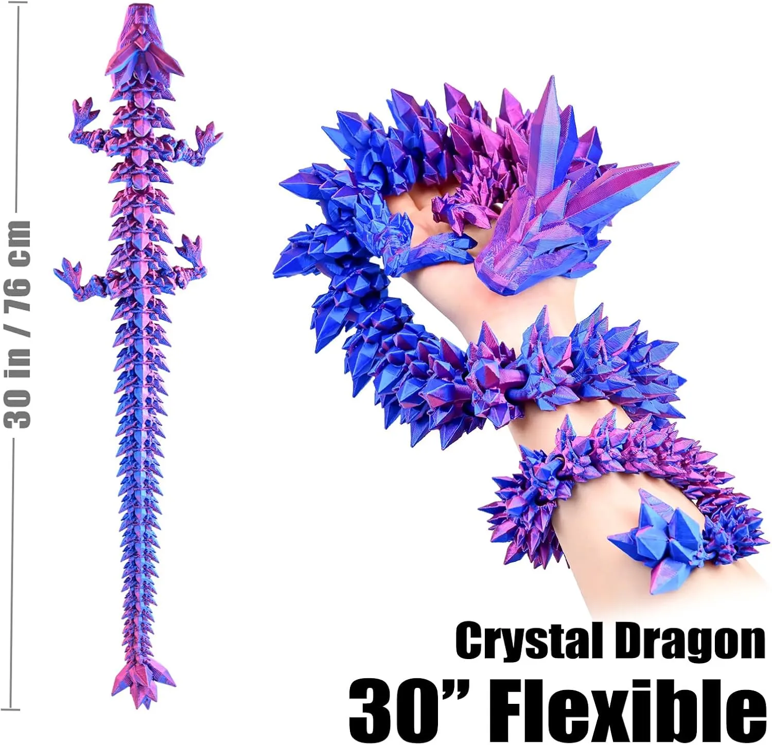 subduction productivity 3D Printed Dragon, Articulated 3D Dragon Toys, Long Crystal Dragon Red Blue Large 30" 