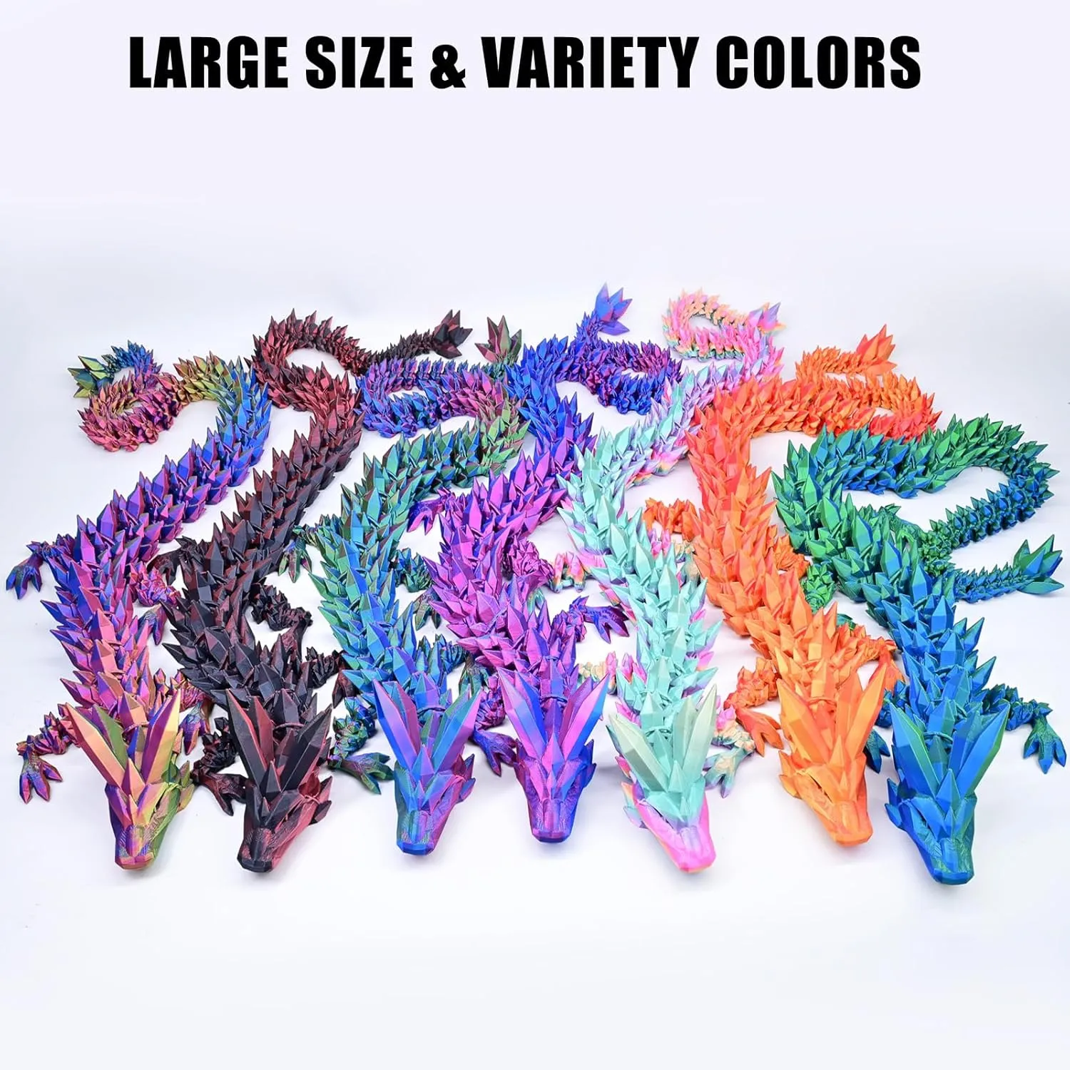subduction productivity 3D Printed Dragon, Articulated 3D Dragon Toys, Long Crystal Dragon Red Blue Large 30" 