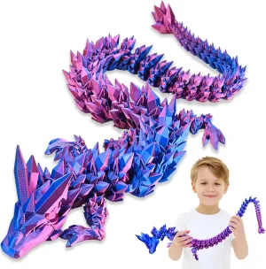 subduction productivity 3D Printed Dragon, Articulated 3D Dragon Toys, Long Crystal Dragon Red Blue Large 30" 