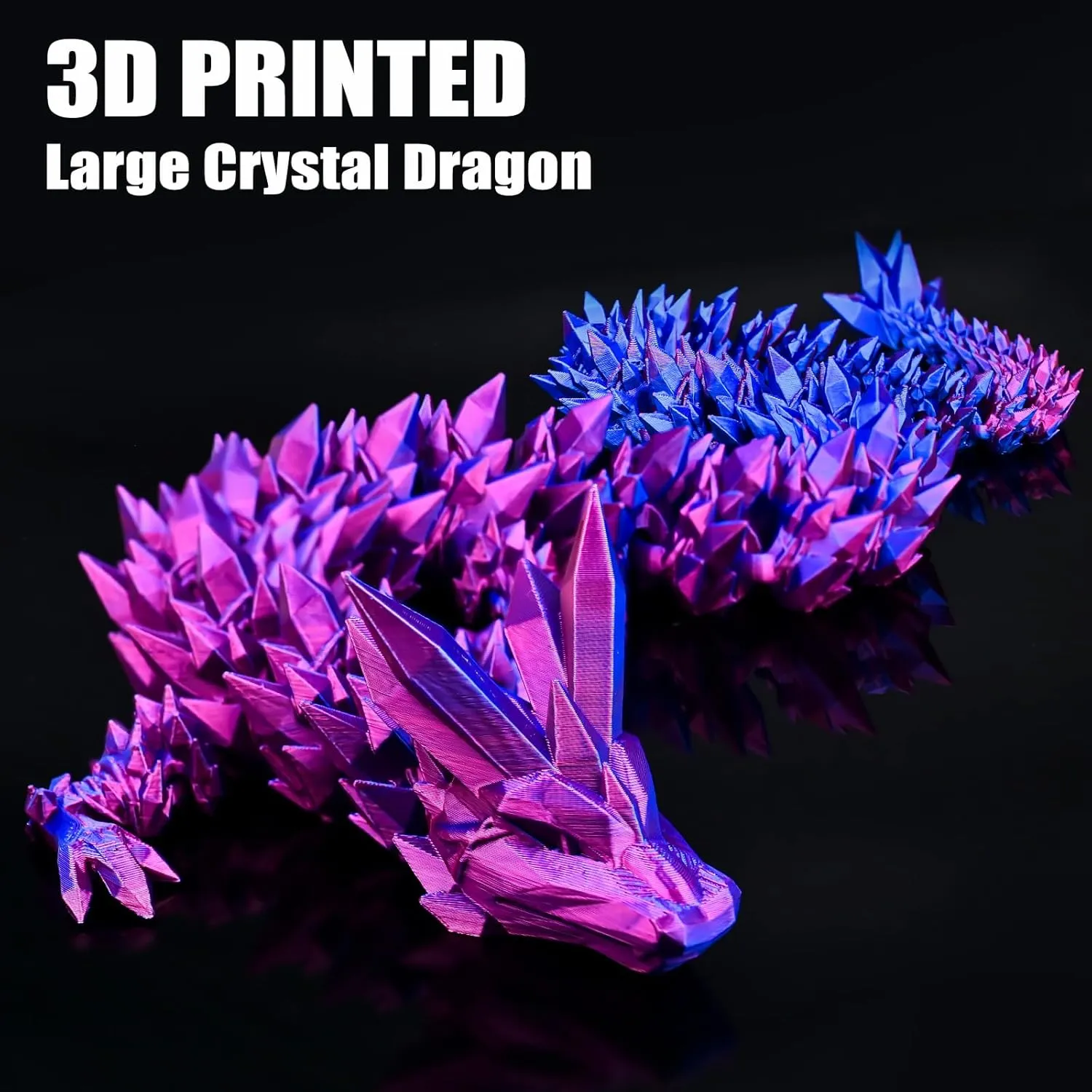 subduction productivity 3D Printed Dragon, Articulated 3D Dragon Toys, Long Crystal Dragon Red Blue Large 30" 