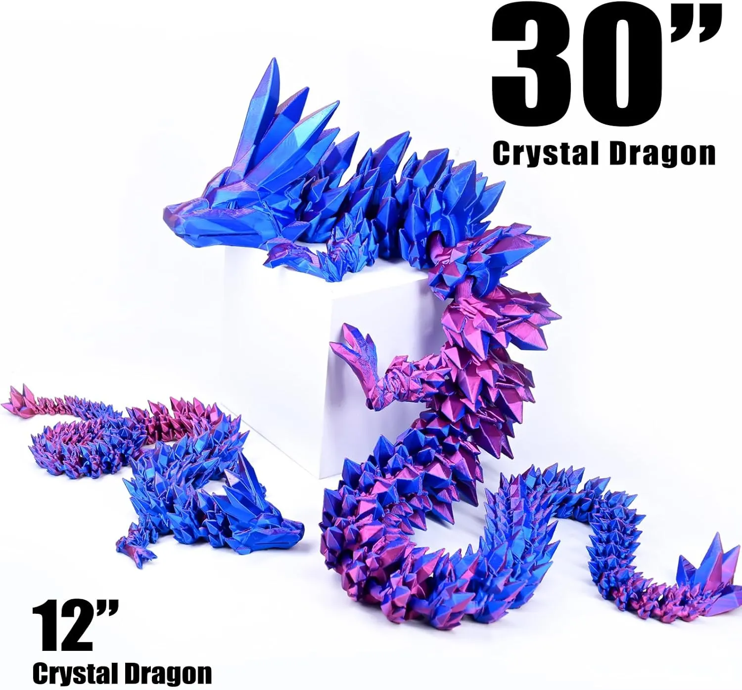 subduction productivity 3D Printed Dragon, Articulated 3D Dragon Toys, Long Crystal Dragon Red Blue Large 30" 