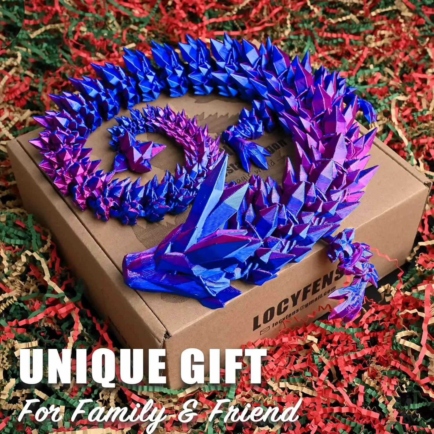 subduction productivity 3D Printed Dragon, Articulated 3D Dragon Toys, Long Crystal Dragon Red Blue Large 30" 