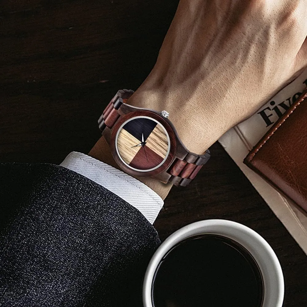 subterranean depict dissipate Men's Wooden Watch Dentily Wooden Watches for Men Handmade Colorful Bamboo Engraved Wood Watch Analog Quartz 