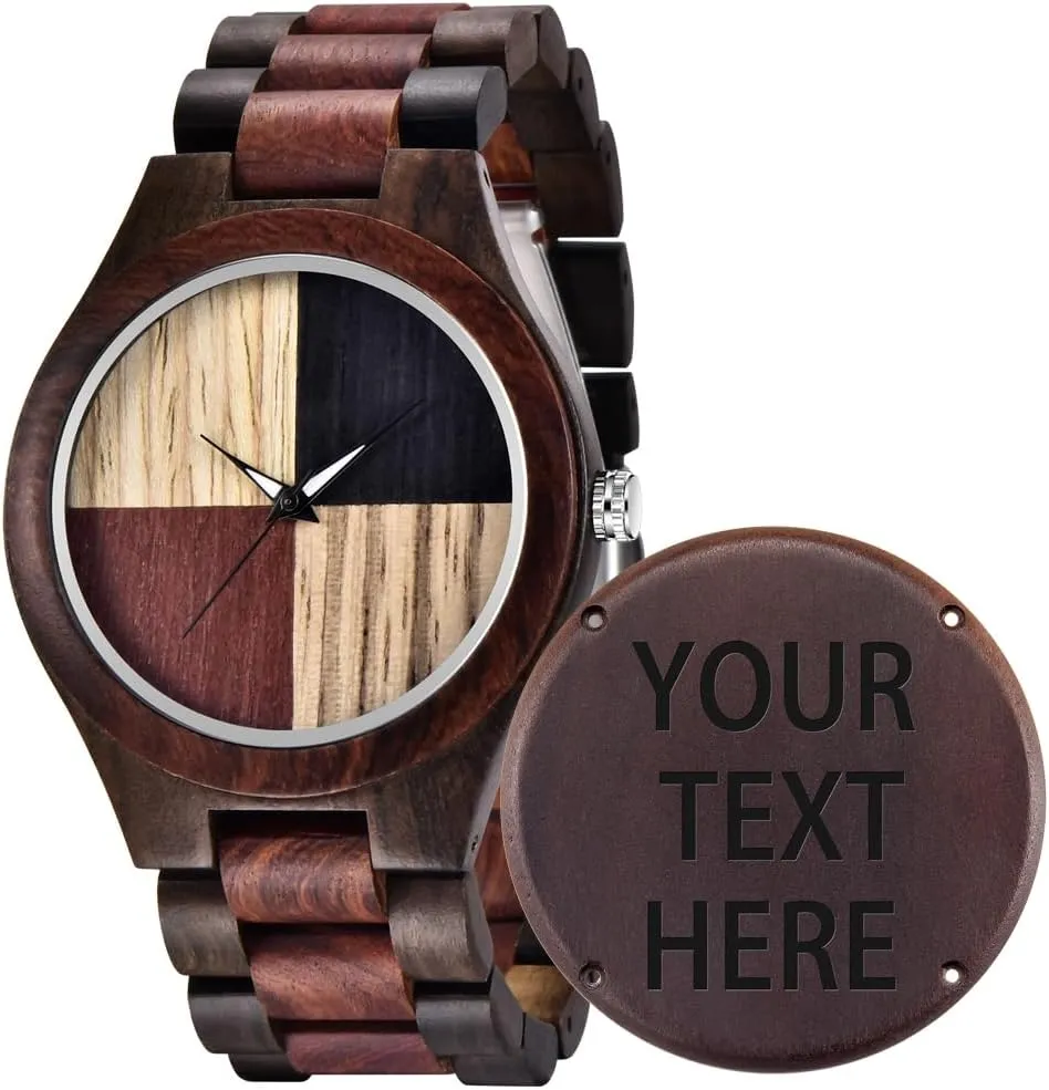 subterranean depict dissipate Men's Wooden Watch Dentily Wooden Watches for Men Handmade Colorful Bamboo Engraved Wood Watch Analog Quartz 