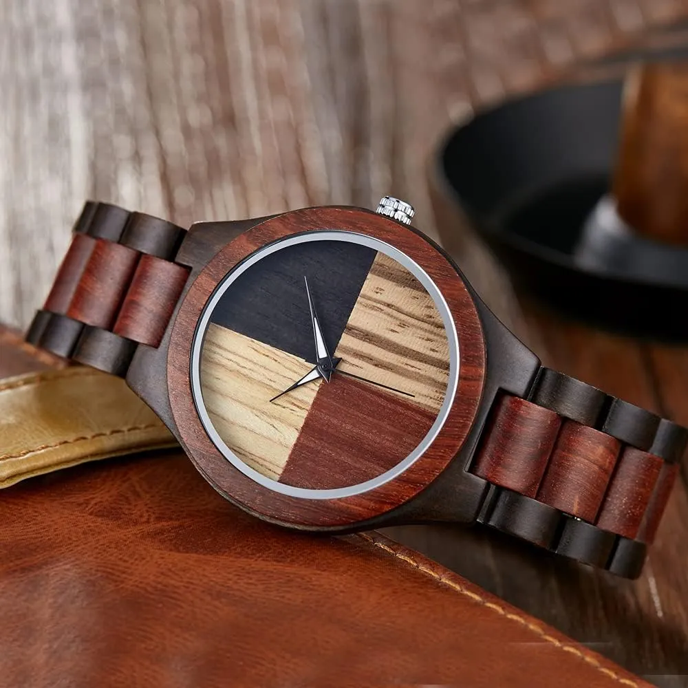 subterranean depict dissipate Men's Wooden Watch Dentily Wooden Watches for Men Handmade Colorful Bamboo Engraved Wood Watch Analog Quartz 