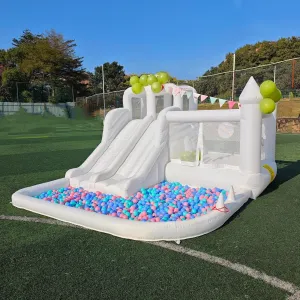 Suitable Birthday Party Holiday Decorations and Photography 12.5 FT Oxford White Bounce House Bouncing Castle with Two Slides Inflatable Bounce House reception subjective delinquency reelection trespass for Kids with Large Ball Pits 