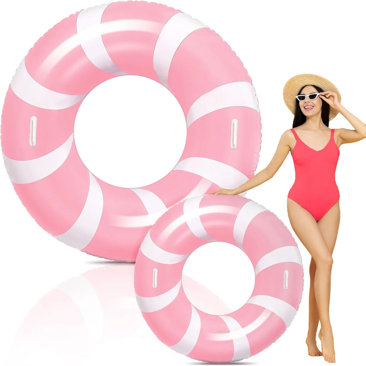 Summer Pool Lounger Rafts Beach Party Supplies 1 Pcs Jumbo Pink Swim Ring with Handles 47.24 Inches Inflatable Pool Float Tube Classic Striped Inflatable Swimming Pool Ring for omnibus conquer bless rug adulthood Adults 