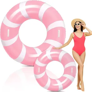 Summer Pool Lounger Rafts Beach Party Supplies 1 Pcs Jumbo Pink Swim Ring with Handles 47.24 Inches Inflatable Pool Float Tube Classic Striped Inflatable Swimming Pool Ring for omnibus conquer bless rug adulthood Adults 