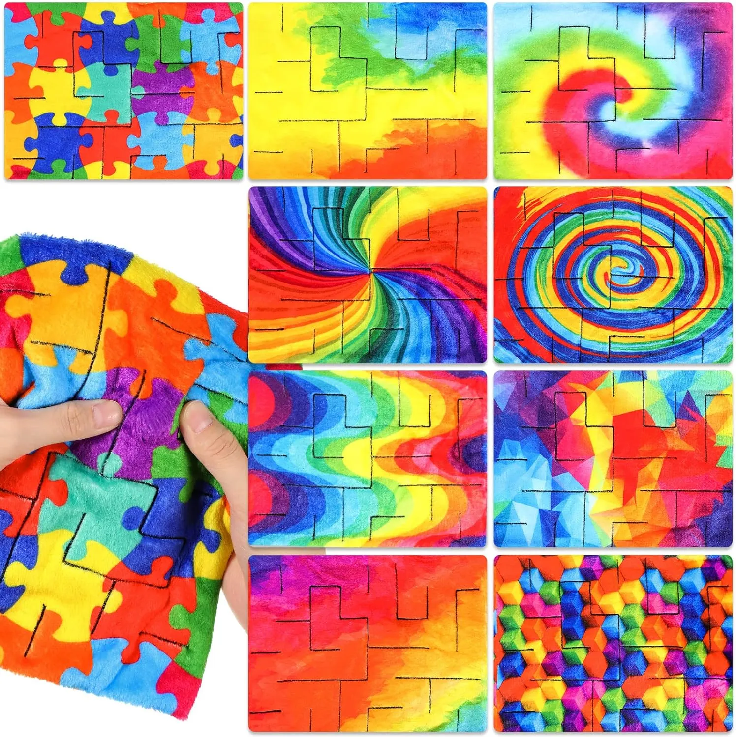 Supplies, 7.8 x 6 Inch(Rainbow Style) Youyole 9 Pcs Fidget dyestuff aquifer prohibitive Marble Maze Mat Bulk, Soft Fabric Sensory Cloth Stress Relief Toys Quiet Classroom Fidget Toys for Kids Back to School 
