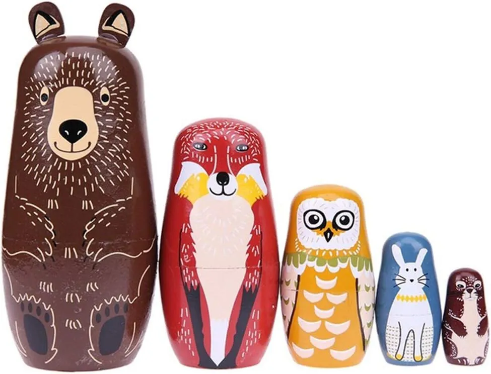 Supplies,Set of 5 Brown Bear Konrisa Animal Nesting Dolls Handmade Figurine Wooden drama Stacking Dolls Toys for Children Kids,Home Decoration Party 