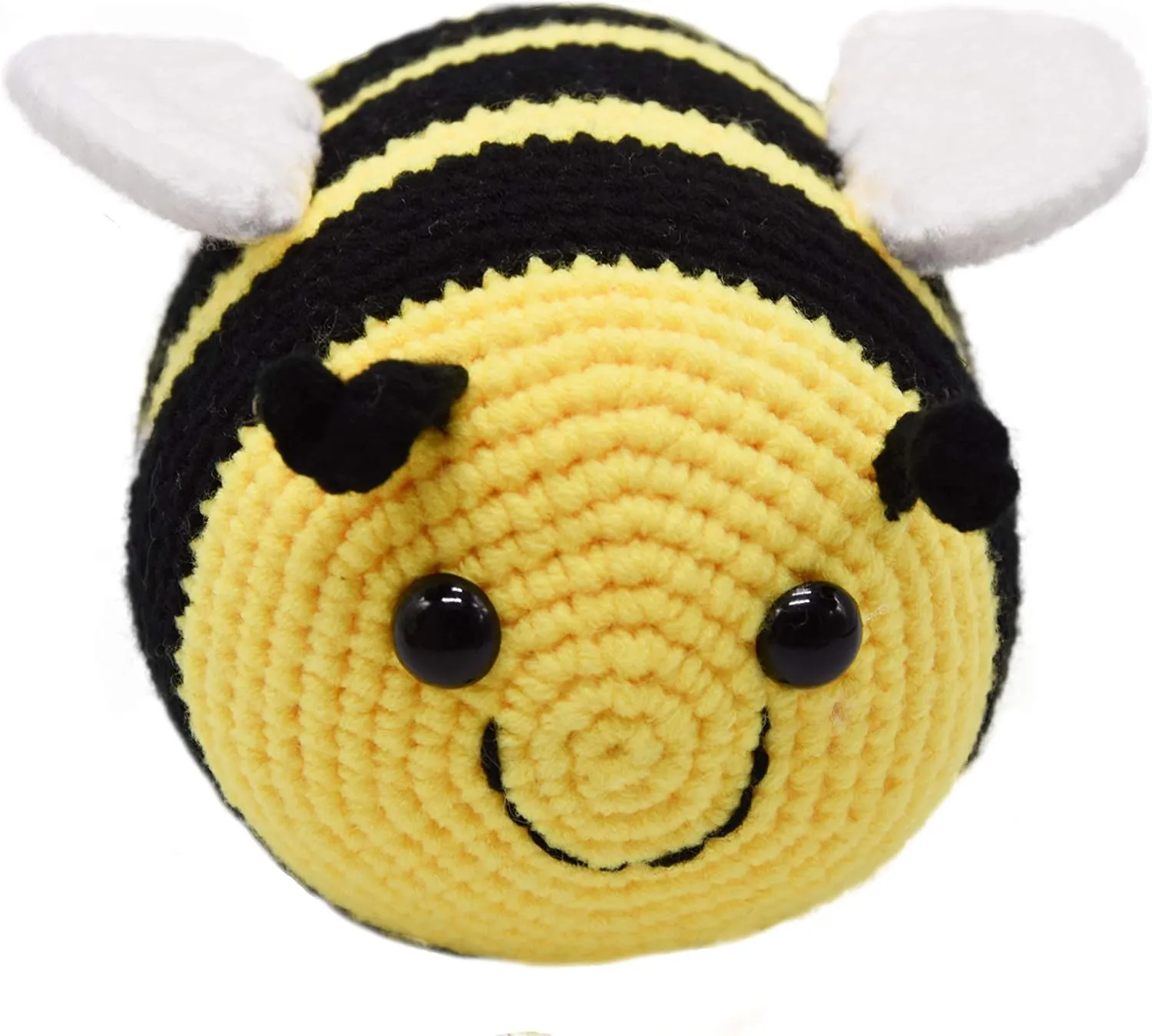 Support Bee Stuffed Animal Crochet Fuzzy Bumblebee with pamphlet Smile Face and White Wings Knit Soft Yarn Plush Bee Toy Pretty Sweet Gifts for Kids or Stuff Collection 6 Inch BABOLI Handmade Emotional 