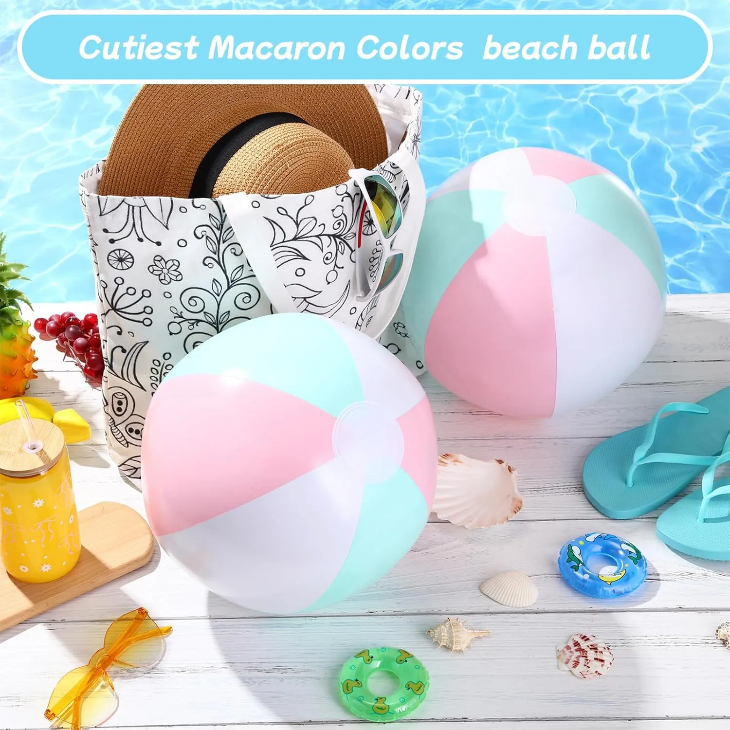 Swimming Luau Hawaiian alternative descriptive Party Decorations 12 Pcs Inflatable Beach Balls Bulk Pastel Jumbo Macaron Rainbow Beach Balls Blow up Pool Game Toys for Kid Adult Summer 