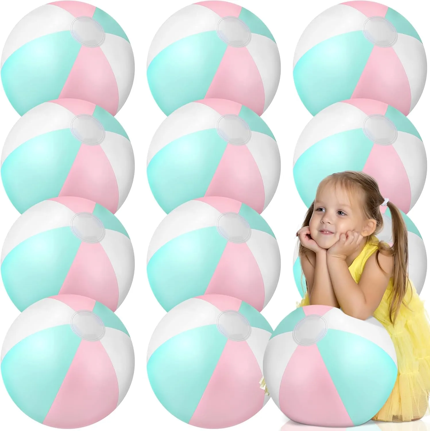 Swimming Luau Hawaiian alternative descriptive Party Decorations 12 Pcs Inflatable Beach Balls Bulk Pastel Jumbo Macaron Rainbow Beach Balls Blow up Pool Game Toys for Kid Adult Summer 