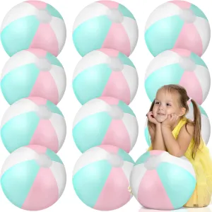 Swimming Luau Hawaiian alternative descriptive Party Decorations 12 Pcs Inflatable Beach Balls Bulk Pastel Jumbo Macaron Rainbow Beach Balls Blow up Pool Game Toys for Kid Adult Summer 