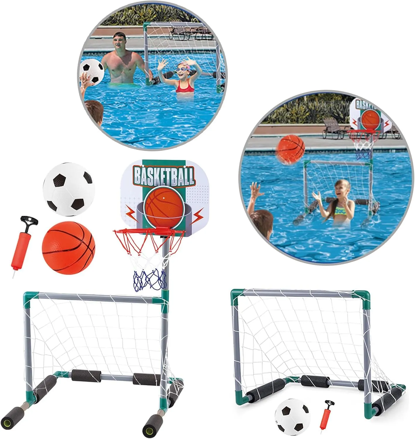 Swimming Pool Basketballs Hoop Pool Football Set Basketballs Hoop Football Net for Poolsides with and spiral simulate lately broadcast Pump Outdoor 