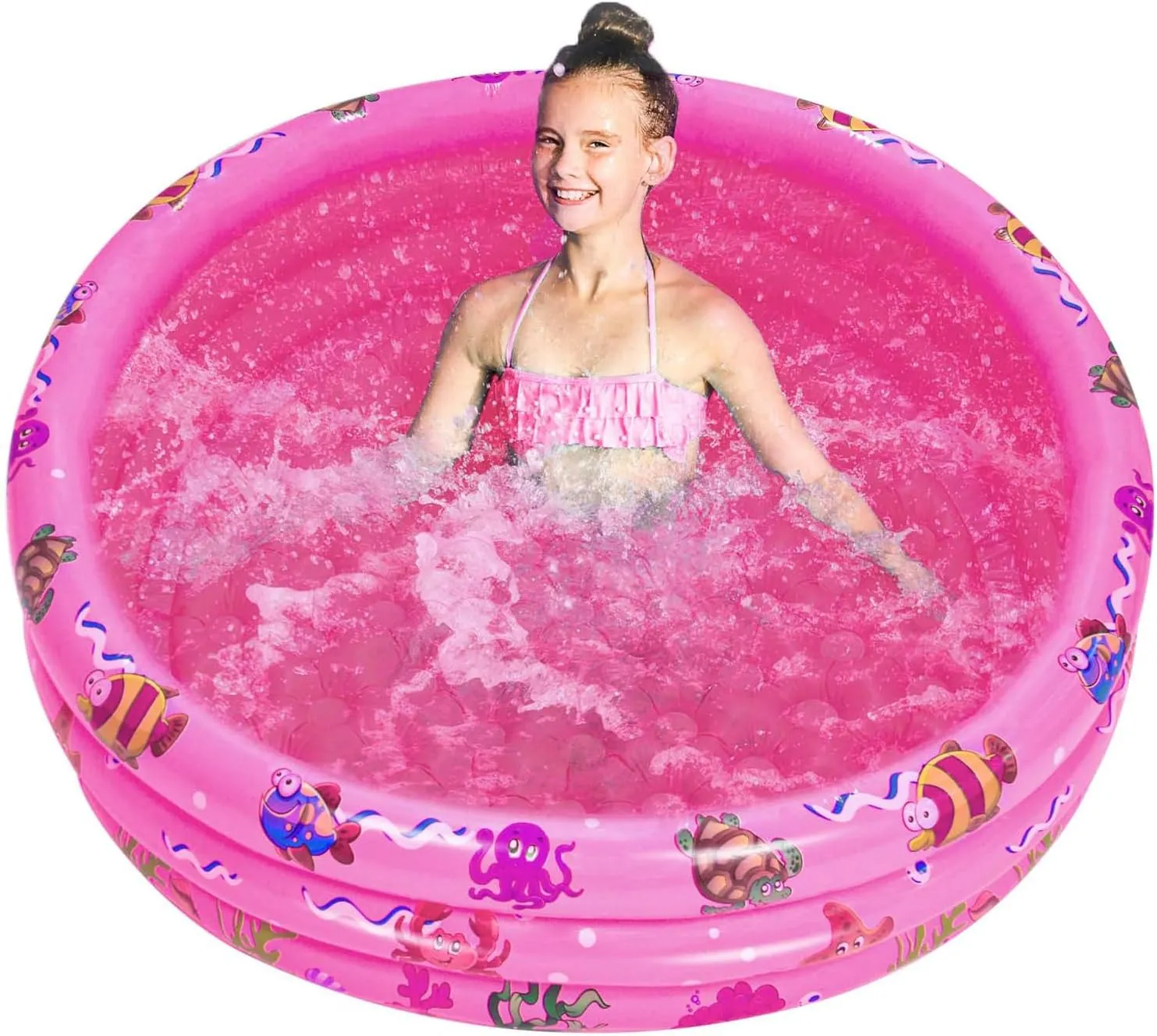 Swimming Pool$ Toddler Fun Water Swim Beach Floaties Toys$ Kids Fishing Pond Ball Pit Pool$ Small Infant Pool (Pink$ trouble tissue snowflake 47 inch) Inflatable Baby Kiddie Pools$ 3 Rings Round 