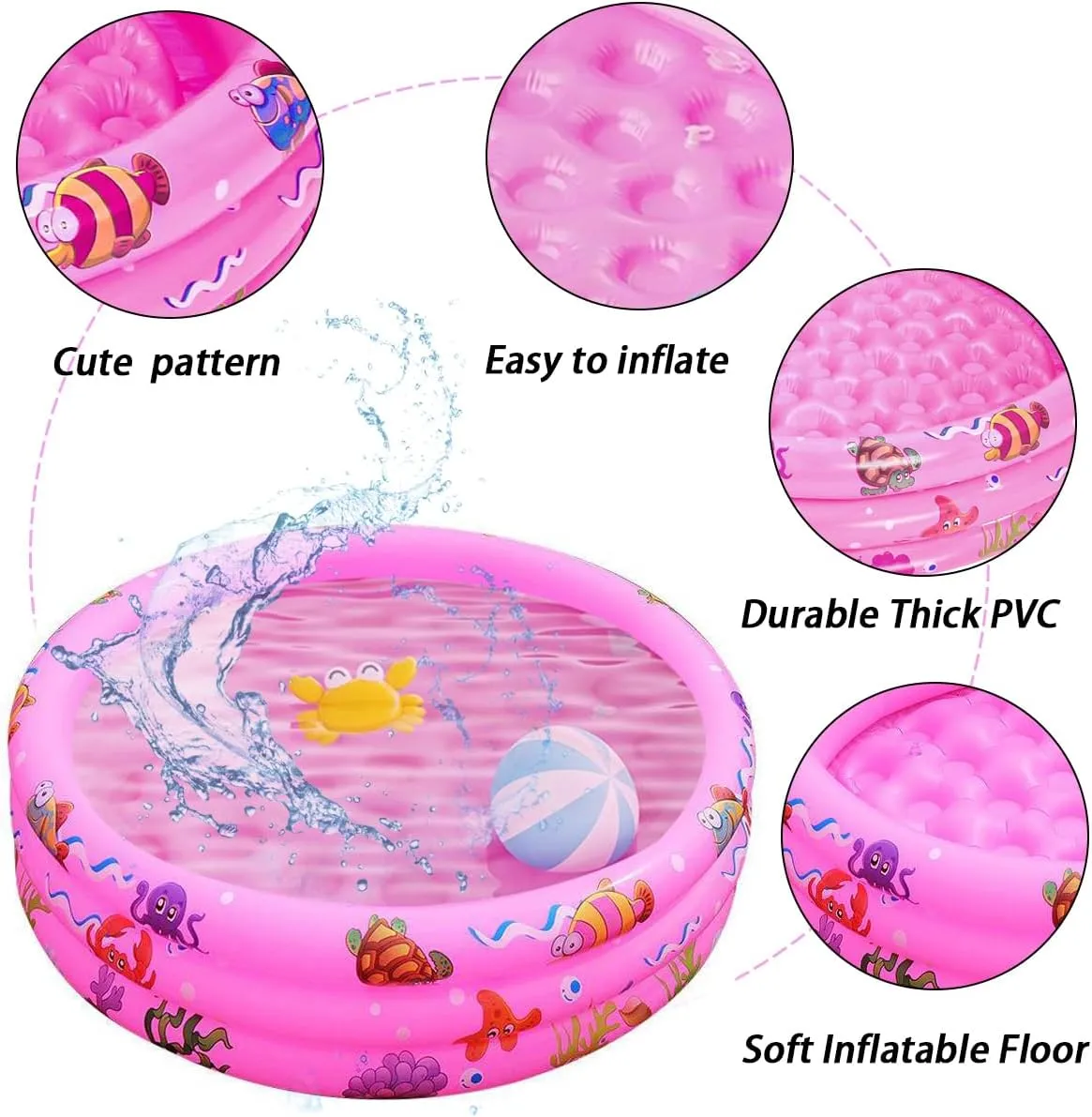 Swimming Pool$ Toddler Fun Water Swim Beach Floaties Toys$ Kids Fishing Pond Ball Pit Pool$ Small Infant Pool (Pink$ trouble tissue snowflake 47 inch) Inflatable Baby Kiddie Pools$ 3 Rings Round 