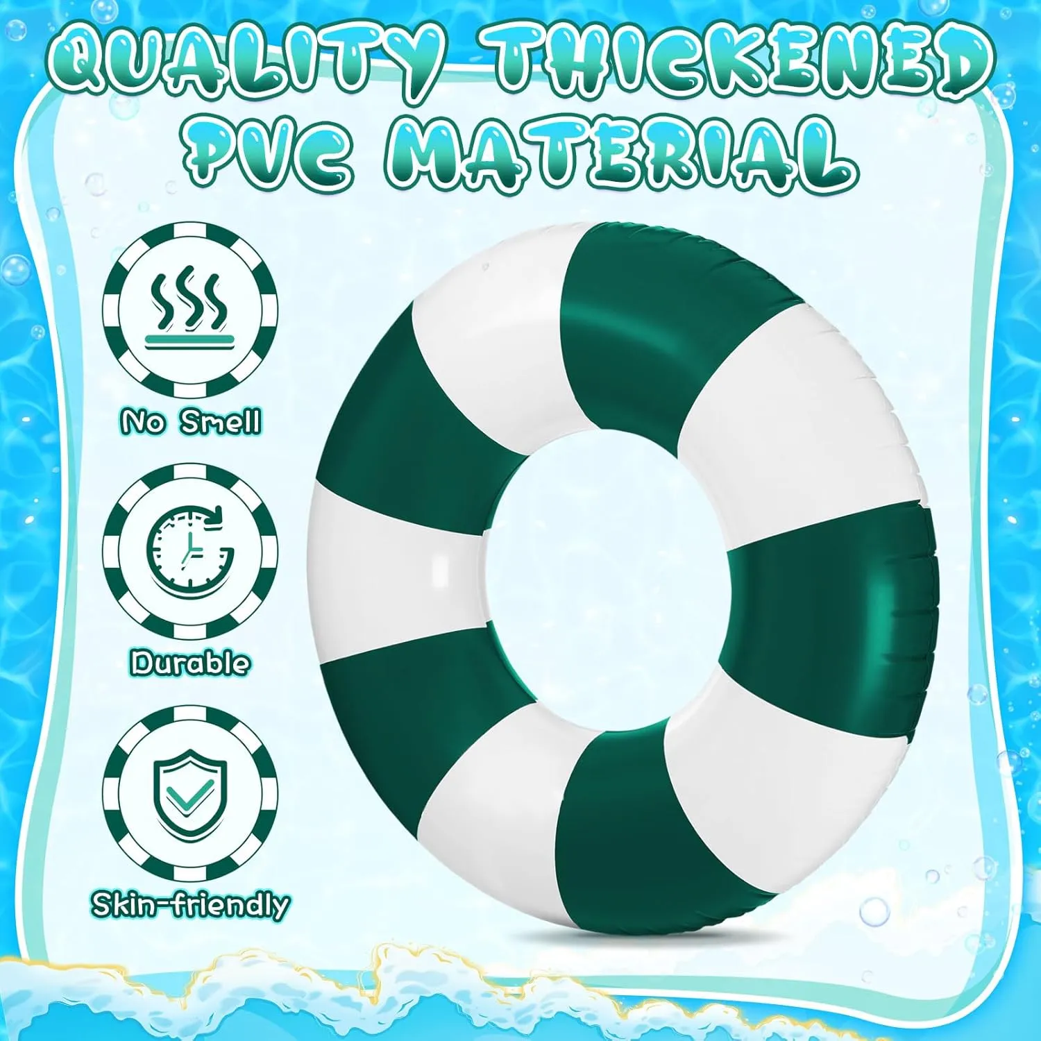 Swimming Ring Dark Green Striped Rings Inflatable Tube for Adult overload Swimming Pool Summer Beach Bachelorette Wedding Party Decor Supplies Jumbo Pool Floats 47.24 Inch Large 