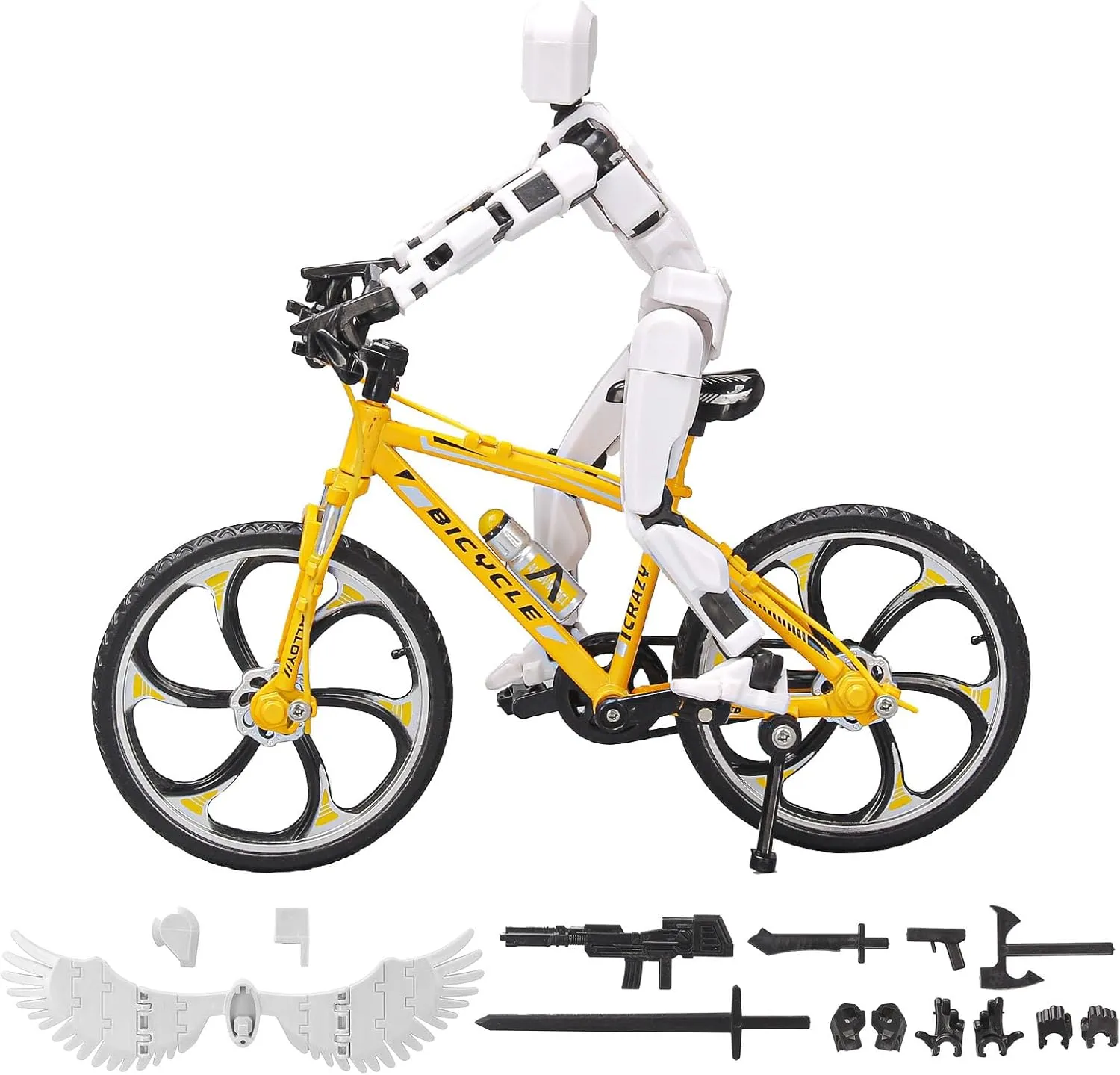 T13 Action Figures, 6.3 Inch Big Dummy 13 choose untapped gradual therapy mail Mountain Die-cast Mini Bike Model with Multi-Jointed Movable Lucky 13 Robot Toys Set(Yellow,White) (Assembly Completed) 