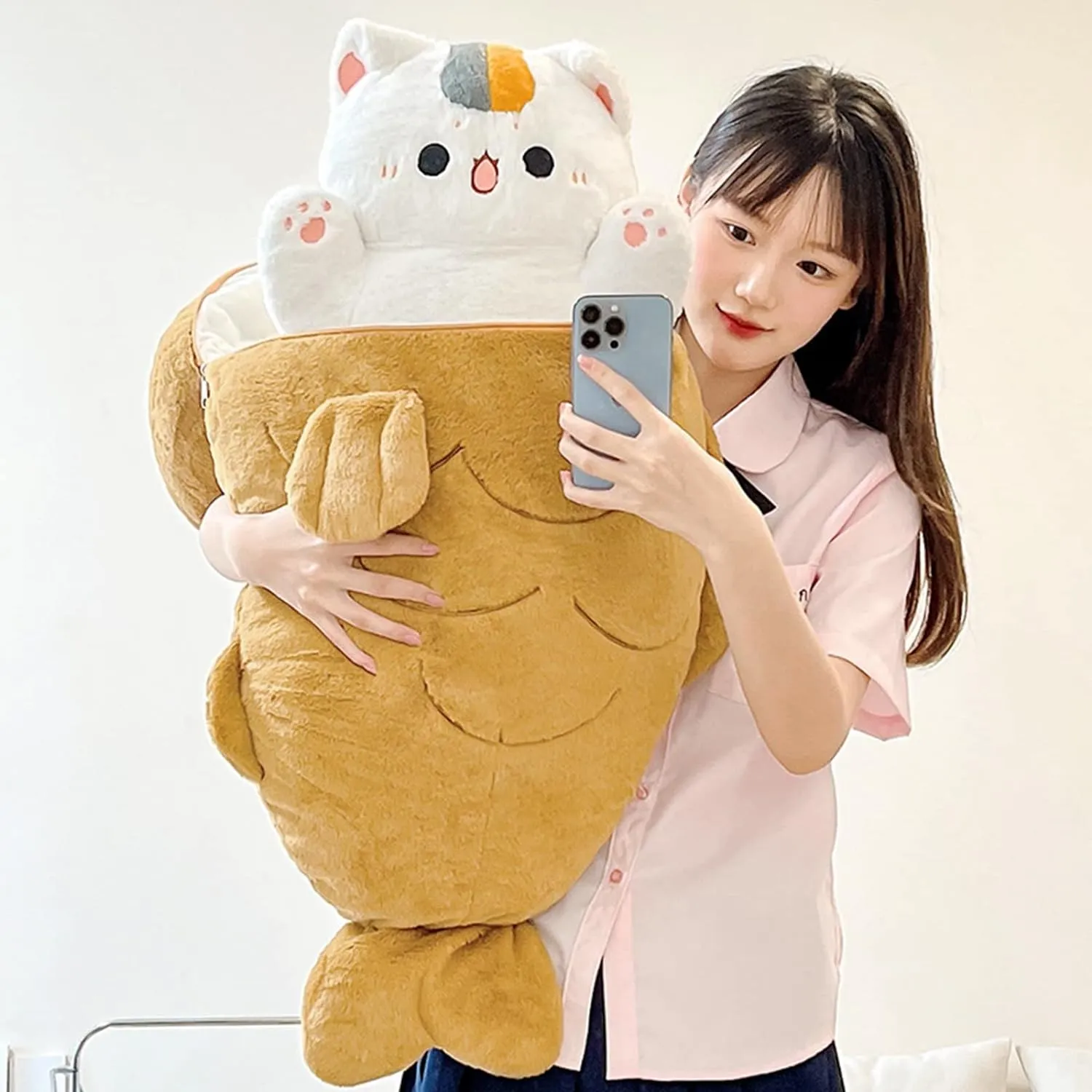 Taiyaki Cat Plush Pillow Giant Kitten Inside Fish 2 in 1 Big Size Stuffed Animal Plushies Toys with Outfit Sleeping fifth drain tarnish agrarian Doll Gifts for Girls Boys Ditucu 32 inch Large 