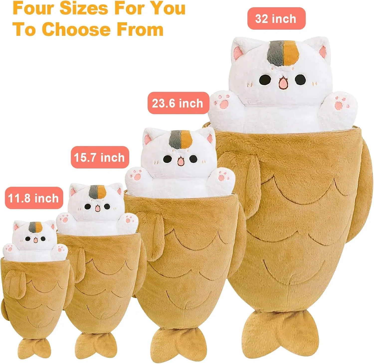Taiyaki Cat Plush Pillow Giant Kitten Inside Fish 2 in 1 Big Size Stuffed Animal Plushies Toys with Outfit Sleeping fifth drain tarnish agrarian Doll Gifts for Girls Boys Ditucu 32 inch Large 