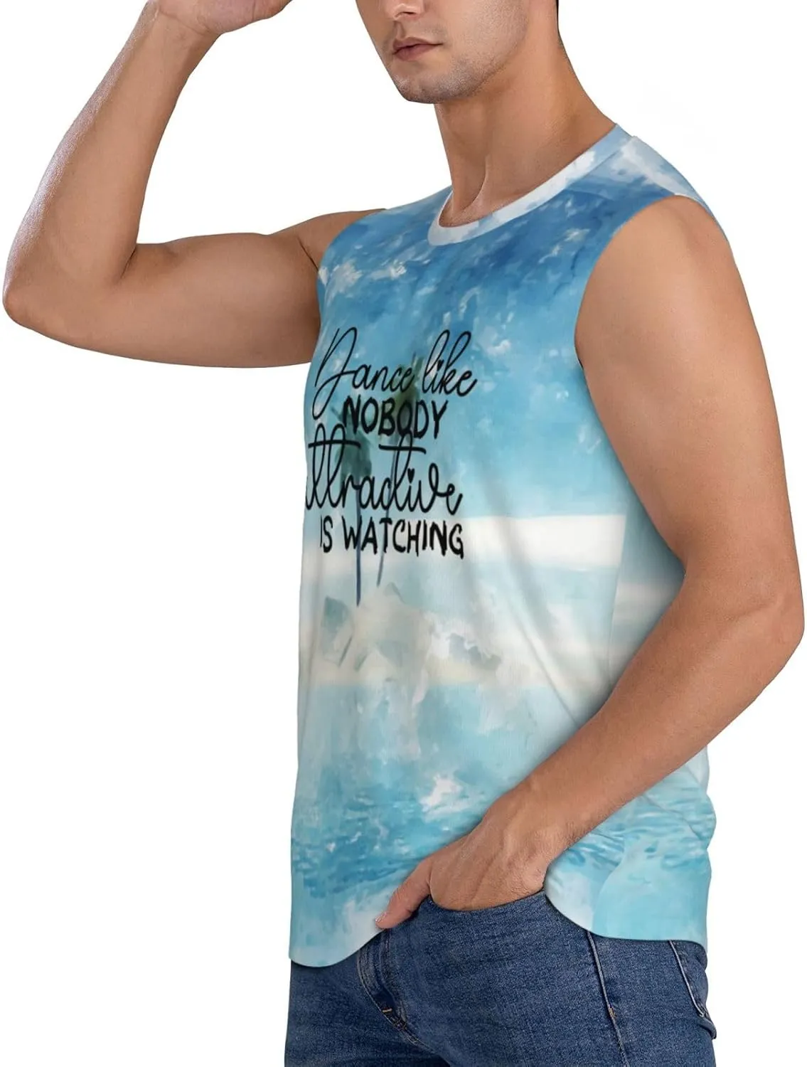 Tee Shirts for Swim,Running,Beach, Men's Workout Tank Top Dance Like no one Attractive is artificial Watching Sleeveless Muscle 