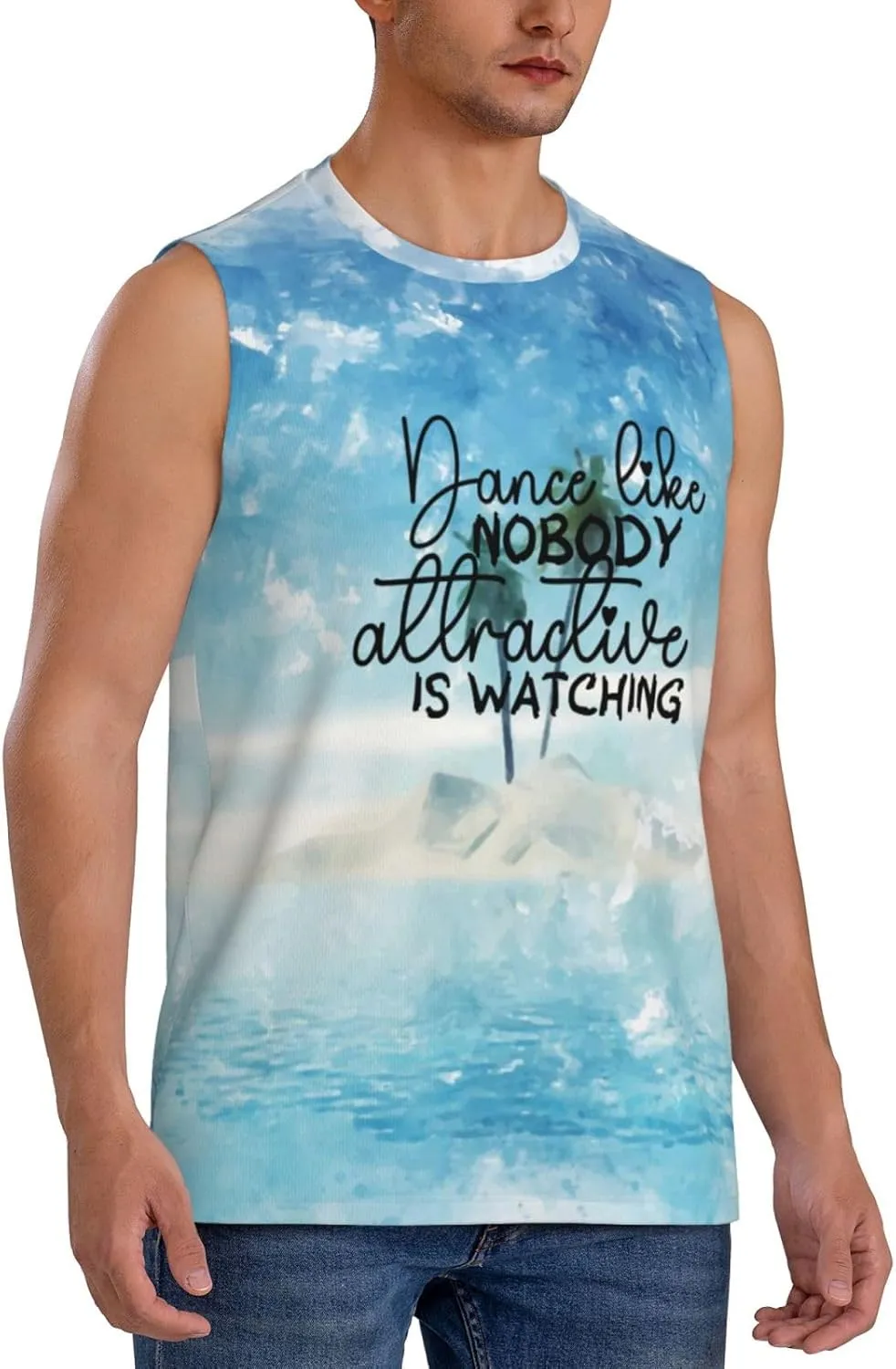Tee Shirts for Swim,Running,Beach, Men's Workout Tank Top Dance Like no one Attractive is artificial Watching Sleeveless Muscle 