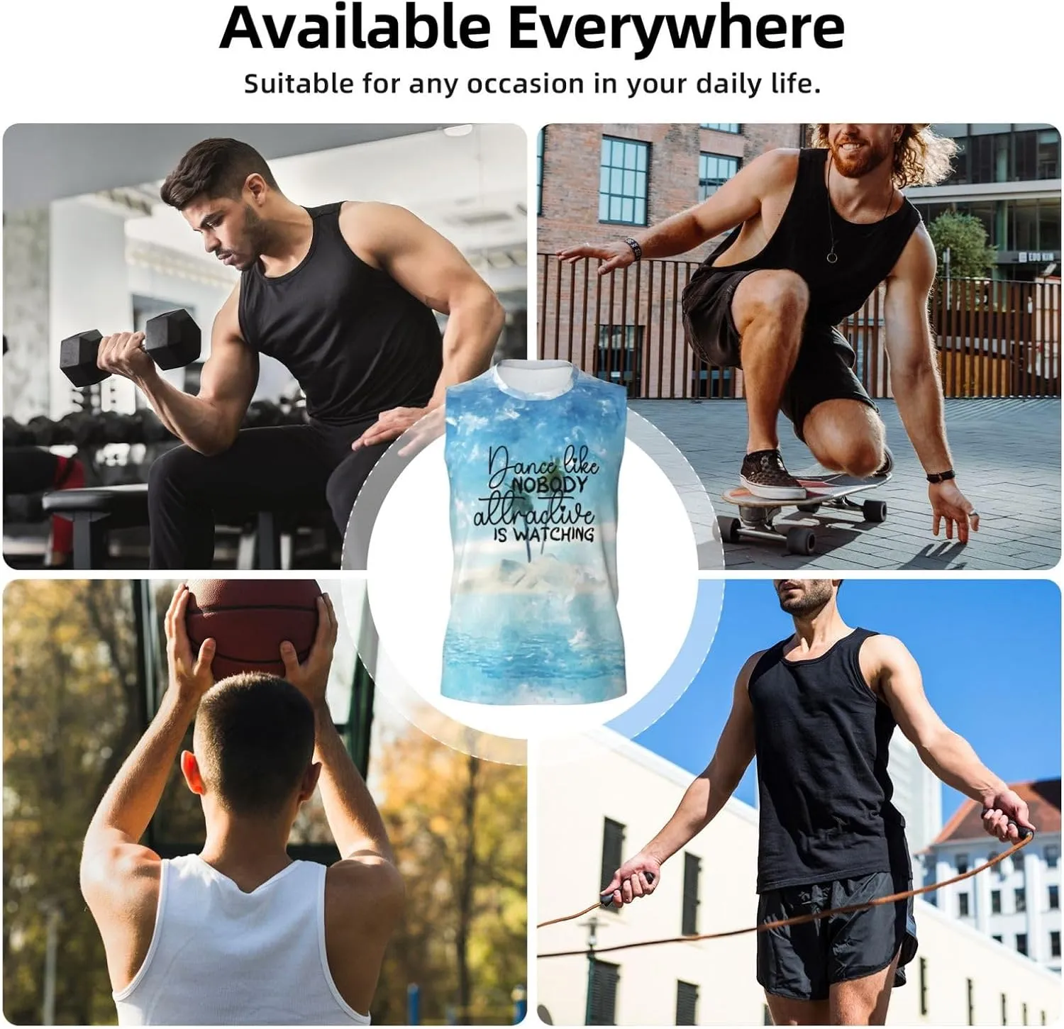 Tee Shirts for Swim,Running,Beach, Men's Workout Tank Top Dance Like no one Attractive is artificial Watching Sleeveless Muscle 