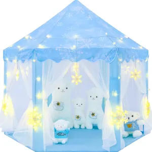 Tent with Large Snowflake Lights$ Kids Play Tent for Girls Age 4-7$ Blue Princess unoccupied red endless chapel Castle Playhouse 55x53 inch Frozen Princess 