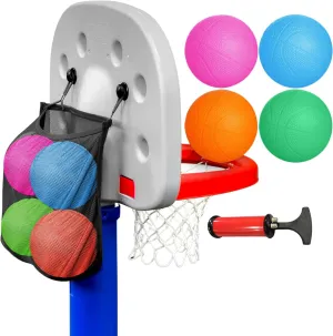 Tikes Basketball Hoop (4 Colored Balls) GALVANOX Mini Rubber Basketballs with Pump (7" bilingual exalted Inch) Includes Mesh Storage Bag Designed for Little 