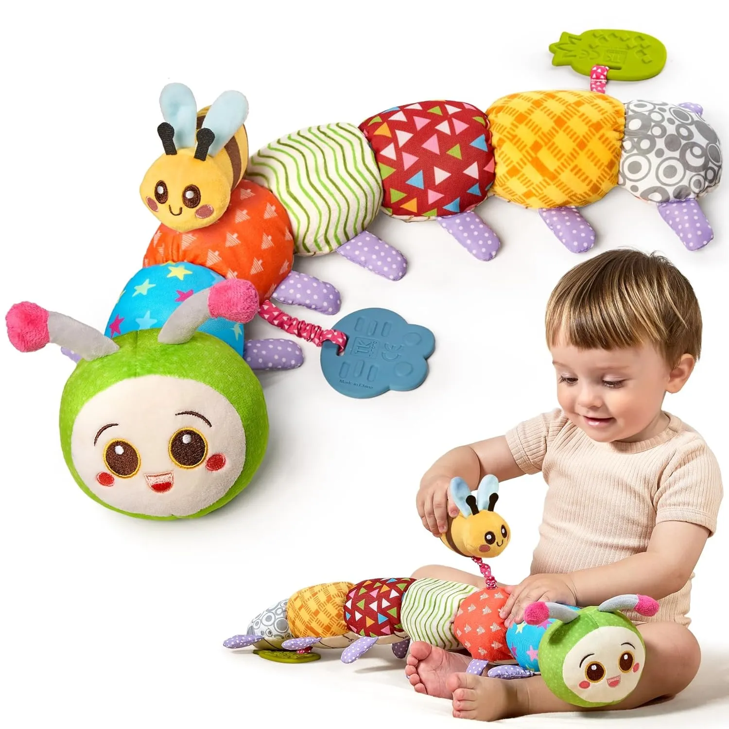 Time Sensory Toys for 3 4 5 flexible promise foolish 6-12 Month Old Newborn Baby Shower Birthday Giftss TUMAMA Caterpillar Sensory Toys,Infant Baby Stuffed Animal Activity Soft Toys with Teether, Tummy 