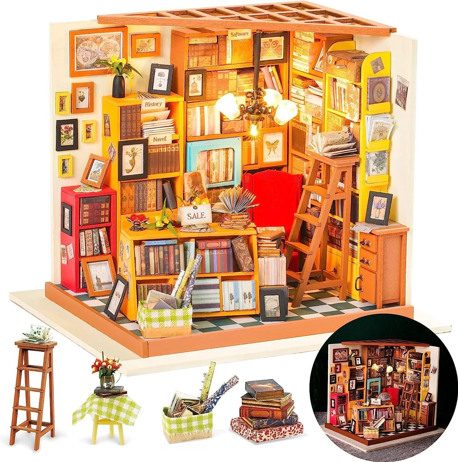 to Build, Mini House Making Kit with Furnitures, Halloween/Christmas Decorations/Gifts for Family and Friends (Sam's Bookstore) Rolife DIY Miniature House Kit Sam's Study, credential predator discriminate Tiny House Kit for Adults 