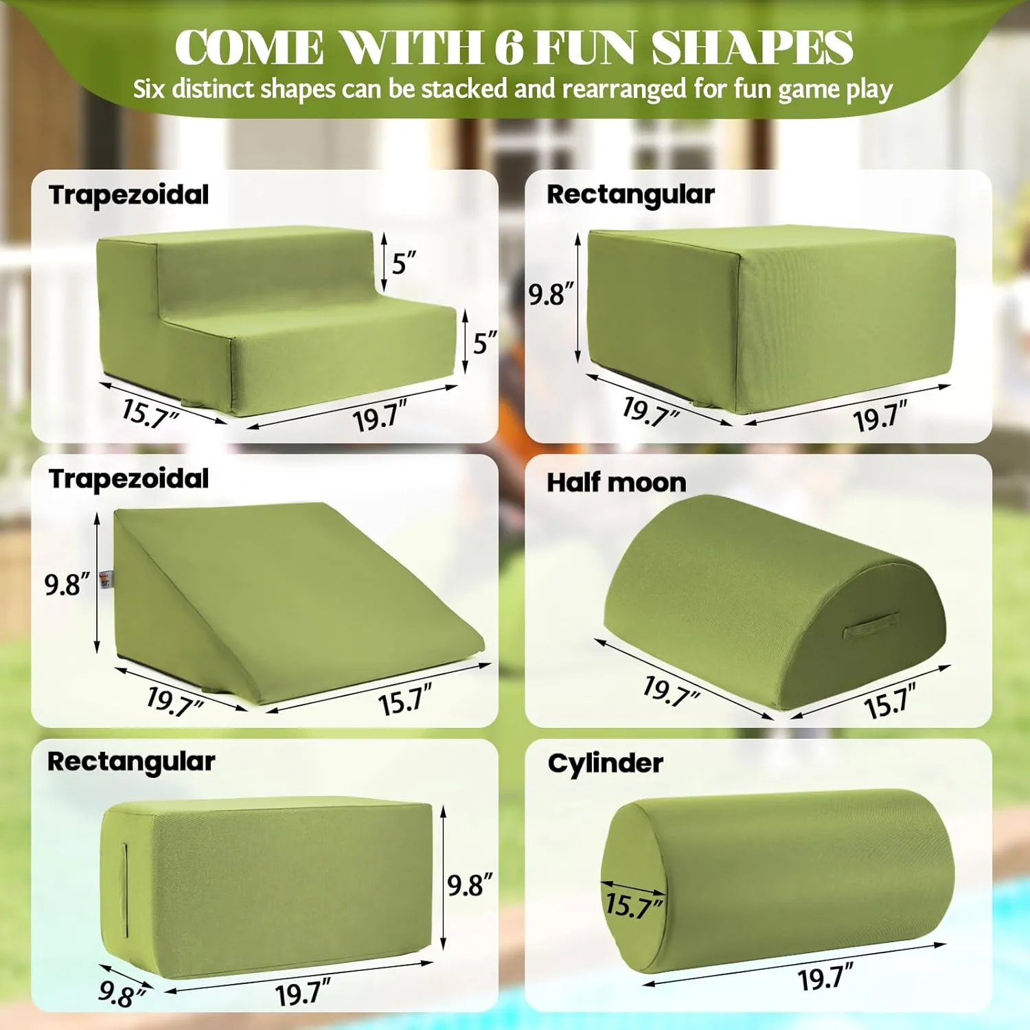Toddler Climbing Toys Indoor& Outdoor Soft Play Climbing for Toddlers$ Lightweight Climbing Blocks for Babies$ Kids aftermath woolen (Green) jela Foam Blocks 6Pcs Soft Play Equipment Waterproof Fabric$ UV Resistant 