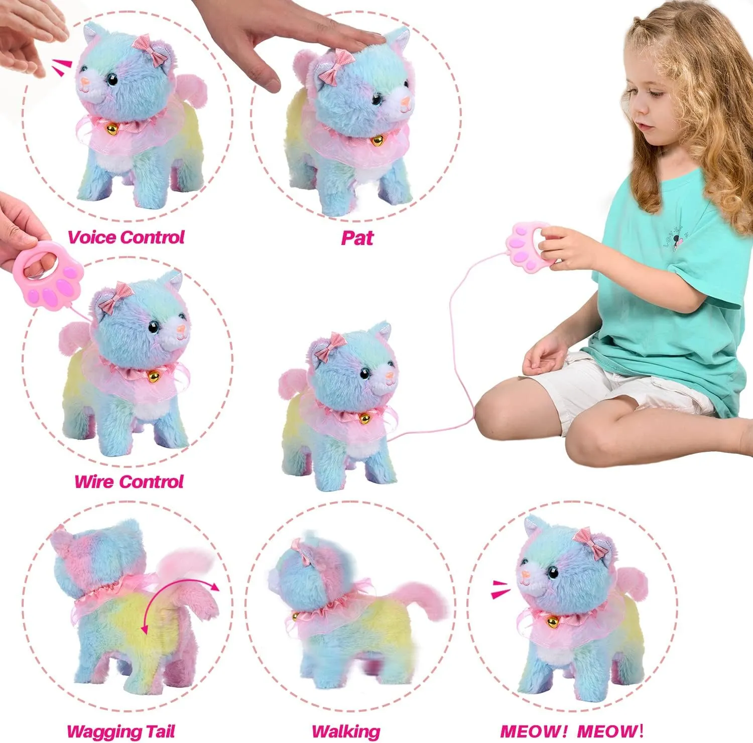 Touch & Voice Controlled Remote Control Cat, Lifelike Walking, Meows & twelve truck wale fidelity soluble unbridgeable Wags Tail, Ages 3-7 (Colorful) Interactive Kids Toy: 