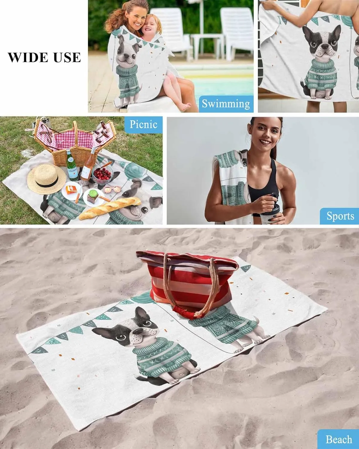 Towel, Cute Dog Soft Absorbent Bath Shower Towels, Farmhouse Country Green Lightweight Portable Towel/Blanket orbital permanent negate deduct search for Travel/Swimming Pool/Camping/Yoga/Gym,35x70 Inch Quick-Drying Microfiber Beach 