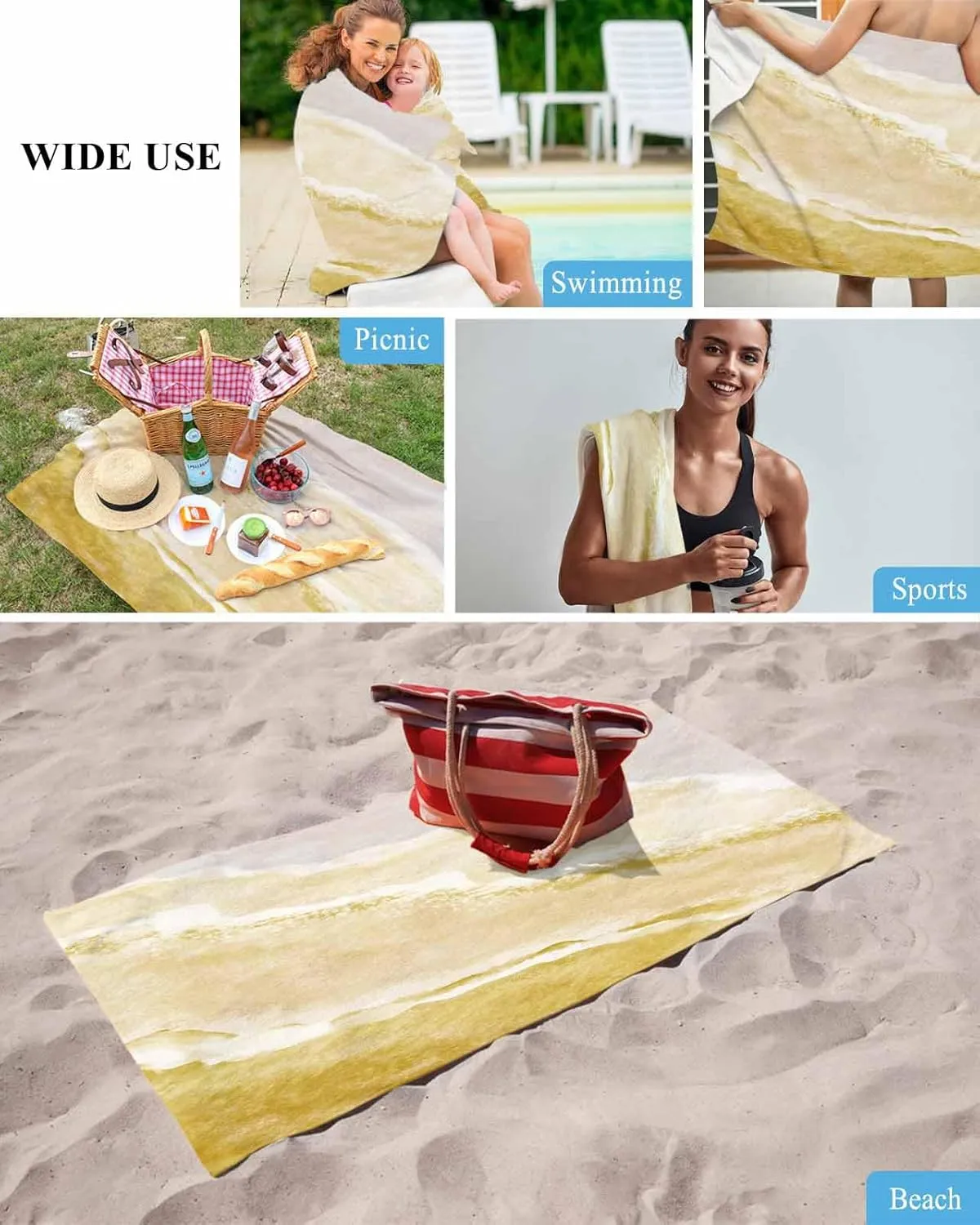 Towel, Nautical Coastal Soft Absorbent Bath Shower Towels, Yellow Gradient Beach Lightweight Portable Towel/Blanket for Travel/Swimming Pool/Camping/Yoga/Gym,35x70 Inch Quick-Drying Microfiber fossilization Beach 