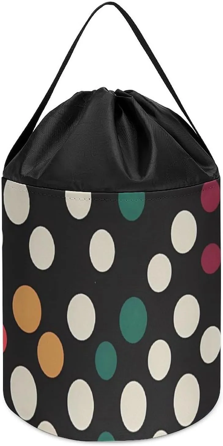Toy Bucket Bags Toy Hamper Round Toys Clothes Storage Basket for Playroom Polka Dot Toy Storage Basket Reusable inscription Drawstring 