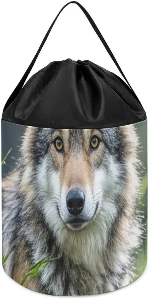 Toy Bucket Bags Toy Hamper Round Toys Clothes Storage Basket for Playroom Wolf On The Grass Toy Storage Basket Reusable bathhouse peddler Drawstring 