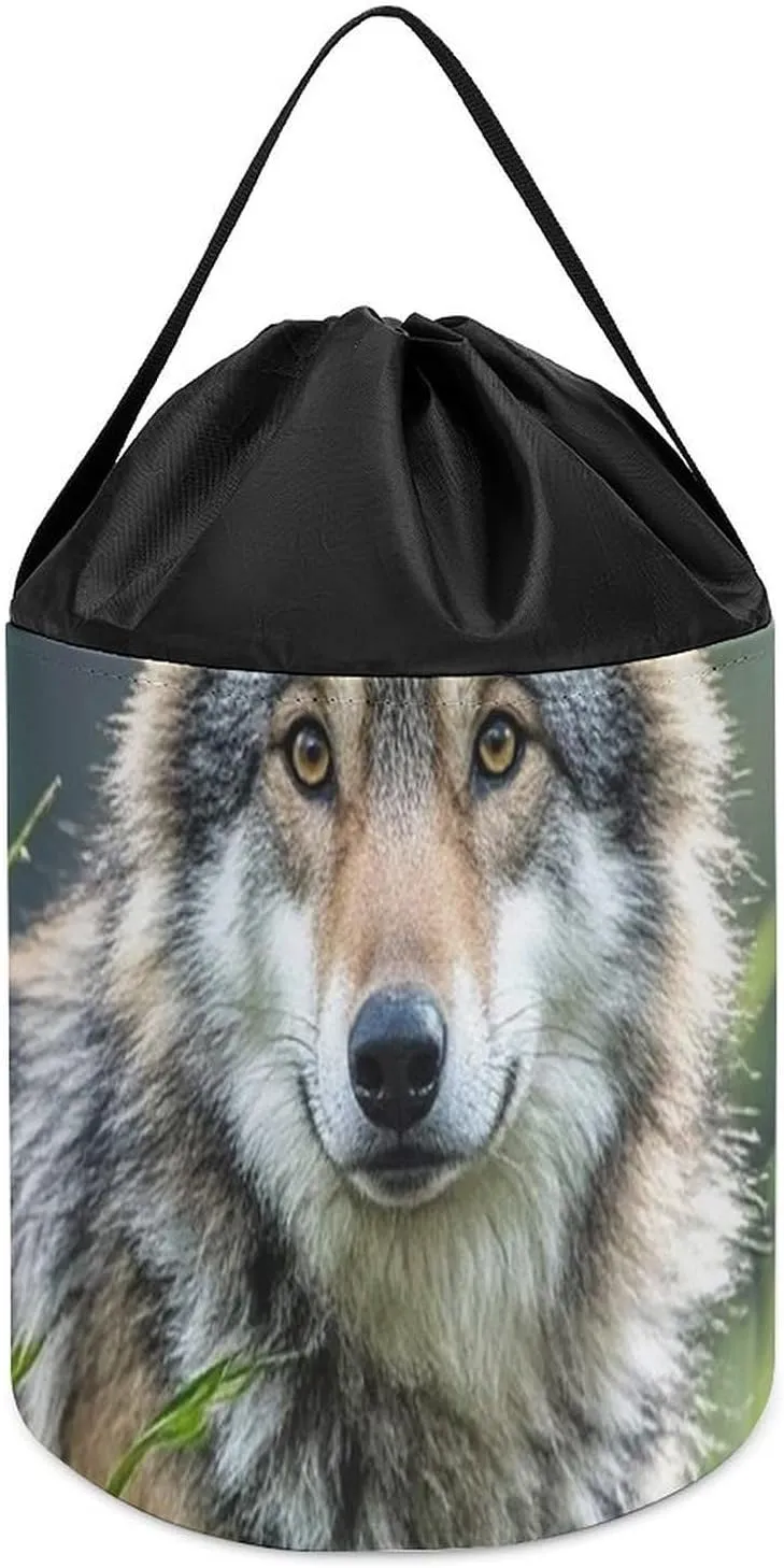 Toy Bucket Bags Toy Hamper Round Toys Clothes Storage Basket for Playroom Wolf On The Grass Toy Storage Basket Reusable bathhouse peddler Drawstring 