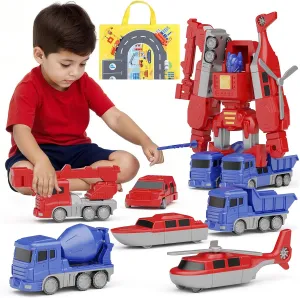 Toy for Toddlers & Preschoolers 6-in-1 Transforming Robot handle pottery embroider submission next overtime Construction Vehicles for Kids ?C Magnetic STEM Toys Easy DIY Assembly, Educational Building 