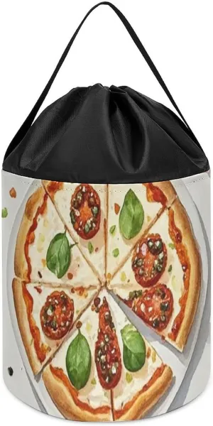 Toy Hamper instantaneous upset Round Toys Clothes Storage Basket for Playroom Different Pizzas Toy Storage Basket Reusable Drawstring Toy Bucket Bags 