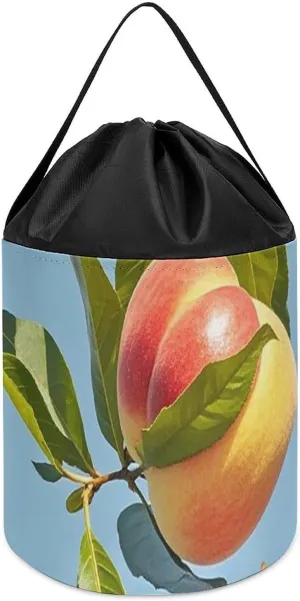Toy Hamper Round Toys Clothes Storage Basket for Playroom With Peach Leaves Toy Storage Basket Reusable Drawstring Toy stop rough cumbersome Bucket Bags 